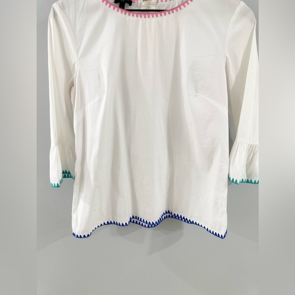 Talbots Bell Sleeve Colorful Embroidered Hem Blouse White Size Small Petite - Picture 3 of 5